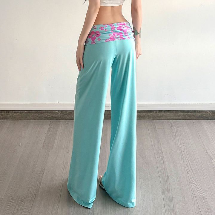 Women's wide yoga palazzo pants with folded waistband and high waist Mune Fashion