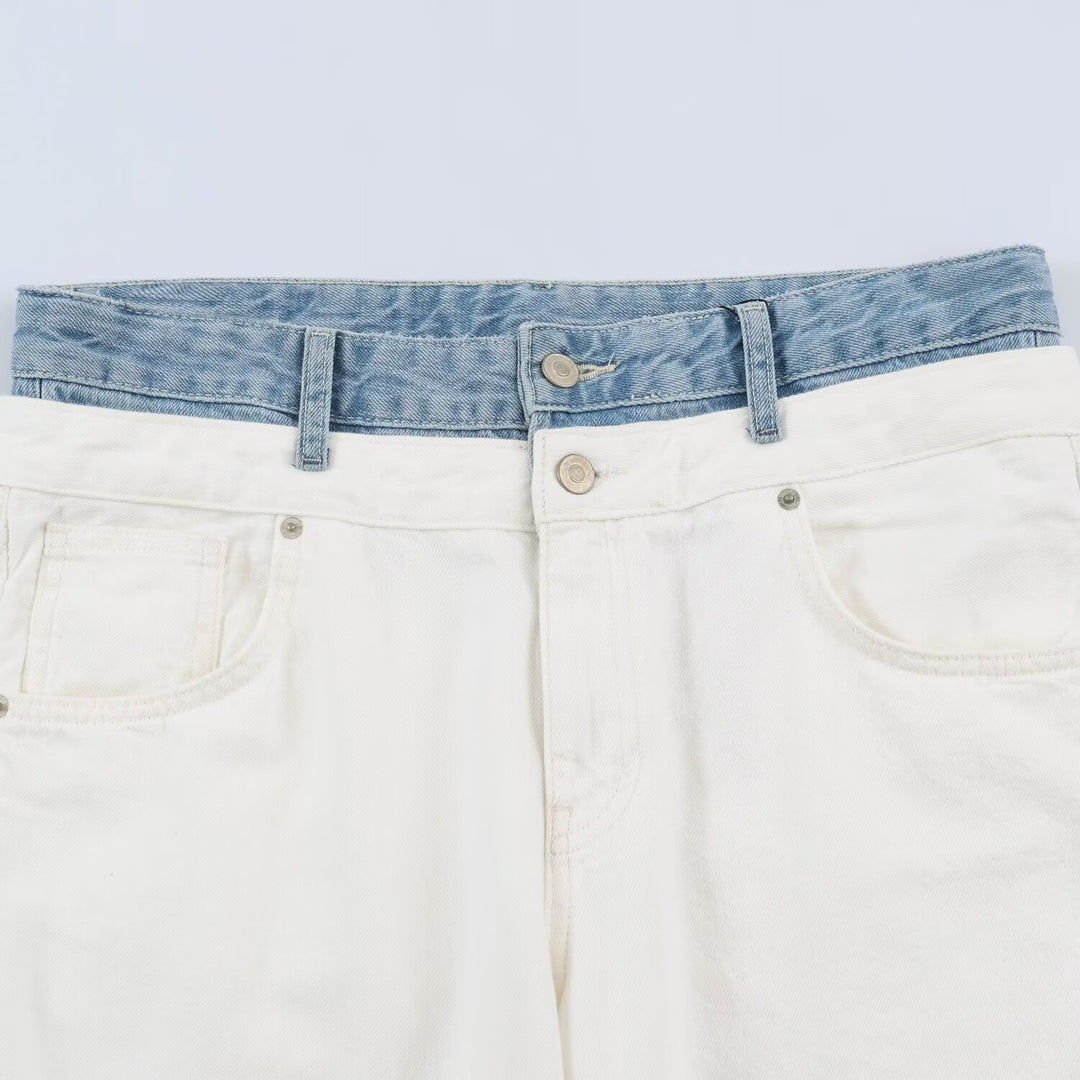 Women's Wide High-Waist Jeans with Contrast Waistband and Five-Pocket Design Drune