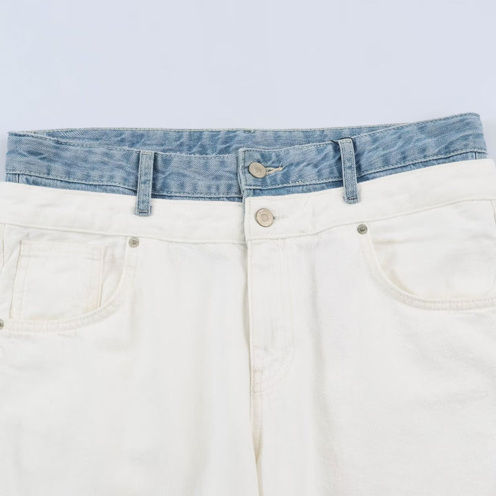 Women's Wide High-Waist Jeans with Contrast Waistband and Five-Pocket Design Drune
