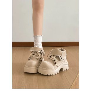 Women Chunky Lace-Up Boots with Fashionable Insert Mune Fashion