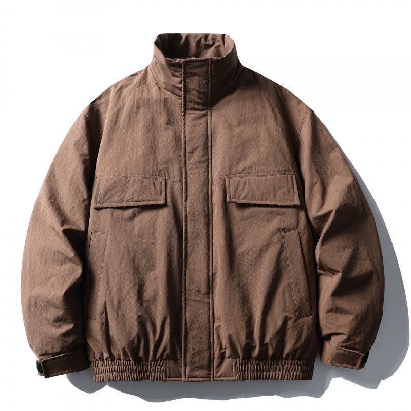 Men's Boxy Field Jacket with High Stand Collar, Padded Lining, and Flap Pockets Mune Fashion