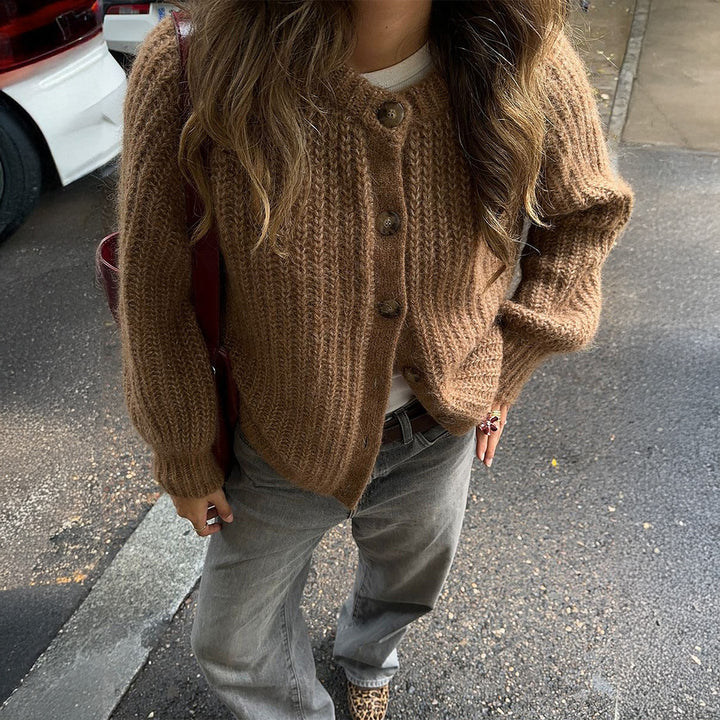 Women's large knitted oversized cardigan with coconut button placket and dropped shoulders Mune Fashion
