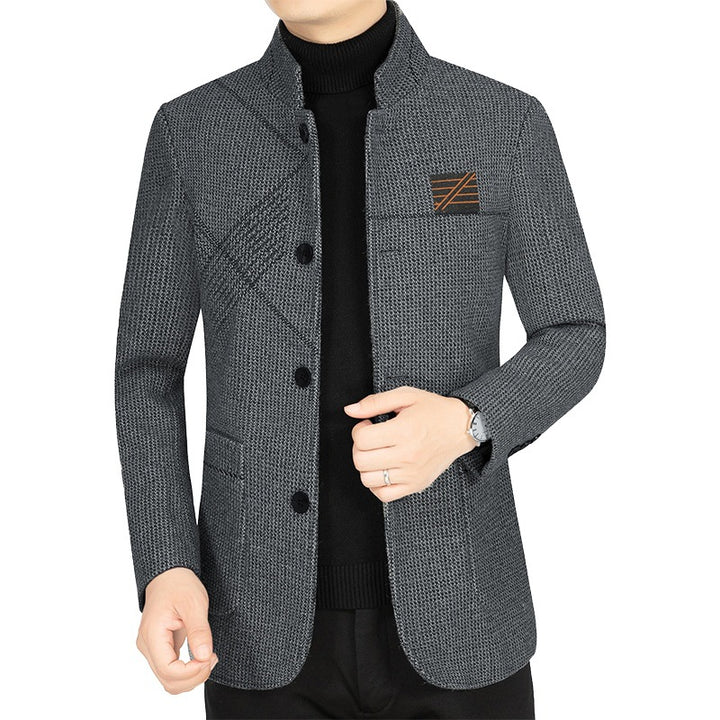 Men's knitted blazer with ribbed sleeves, stand-up collar and applied pockets Mune Fashion
