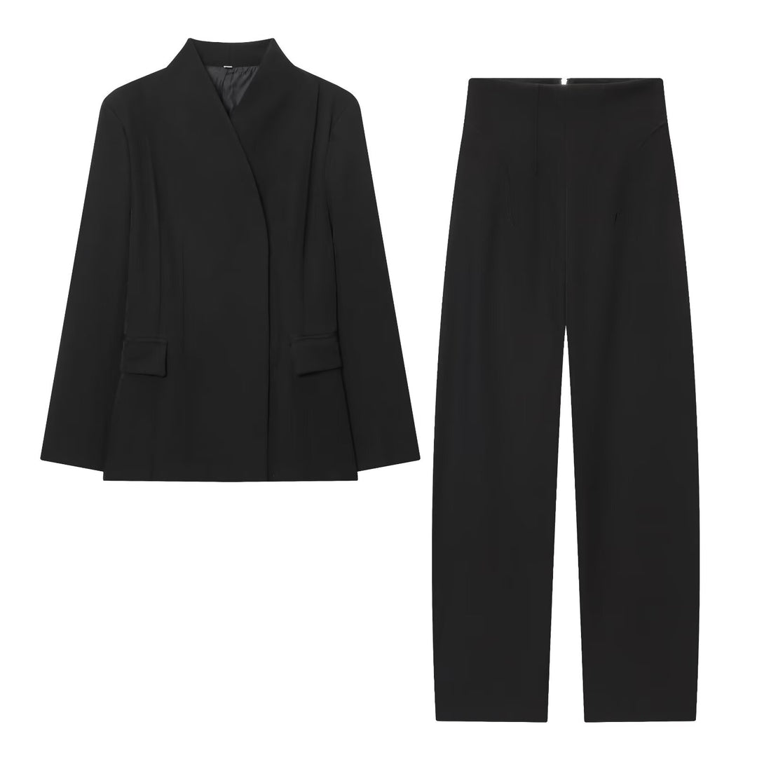 Women's Long Blazer with Concealed Button Placket and Flap Pockets Mune Fashion