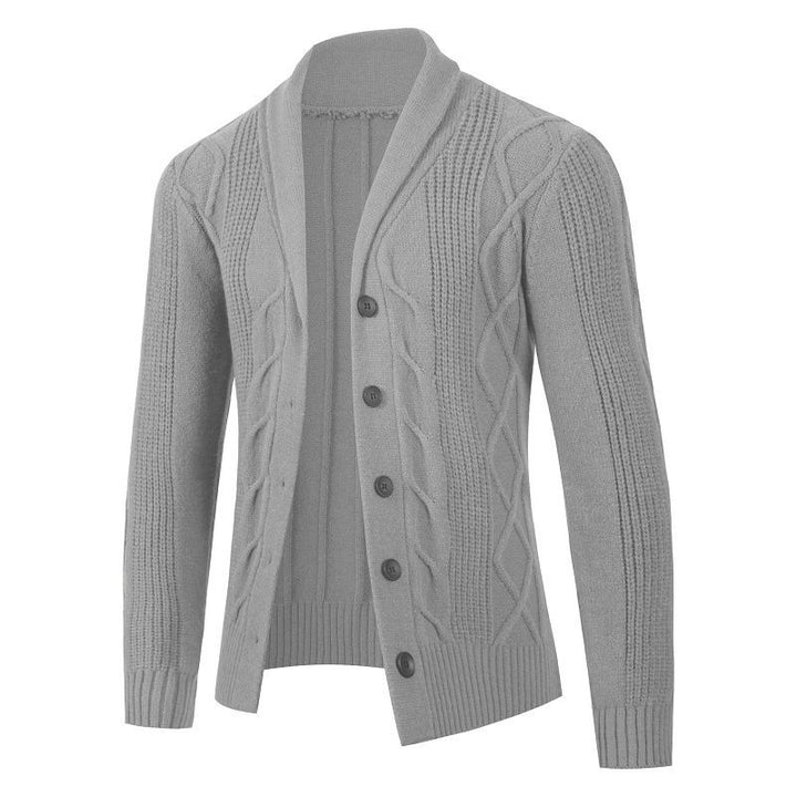 Men's Cable Knit Cardigan with Shawl Collar and Button Placket Mune Fashion