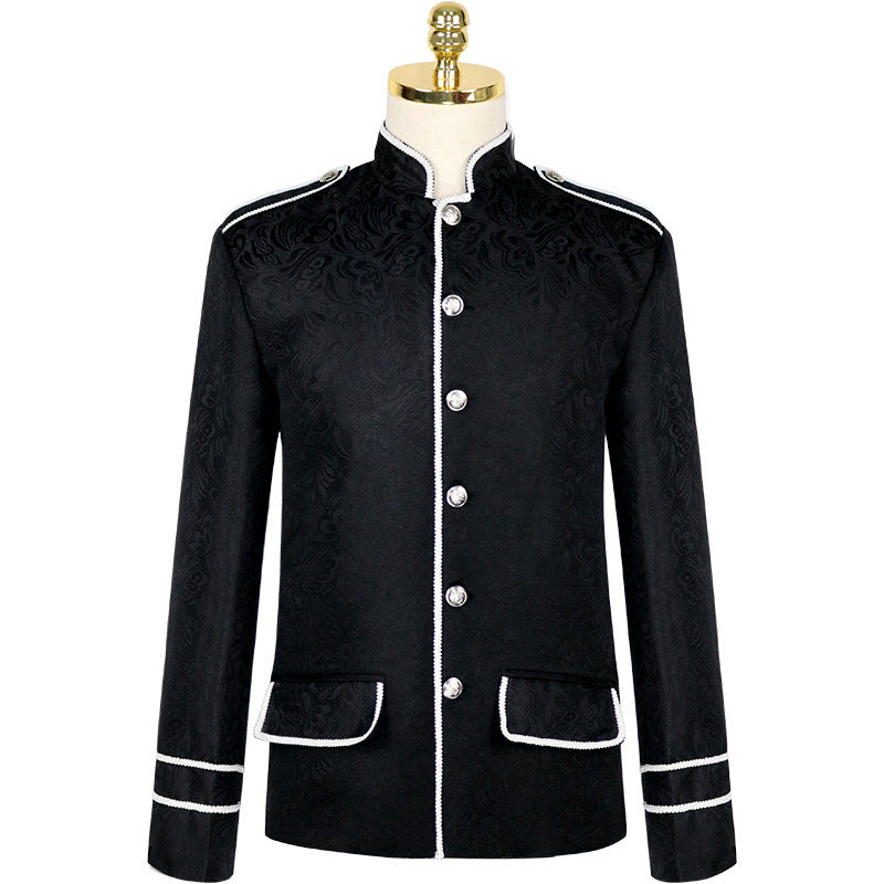 Men's long coat with double-layer shoulder cape, concealed zipper inner lining, and adjustable cuffs