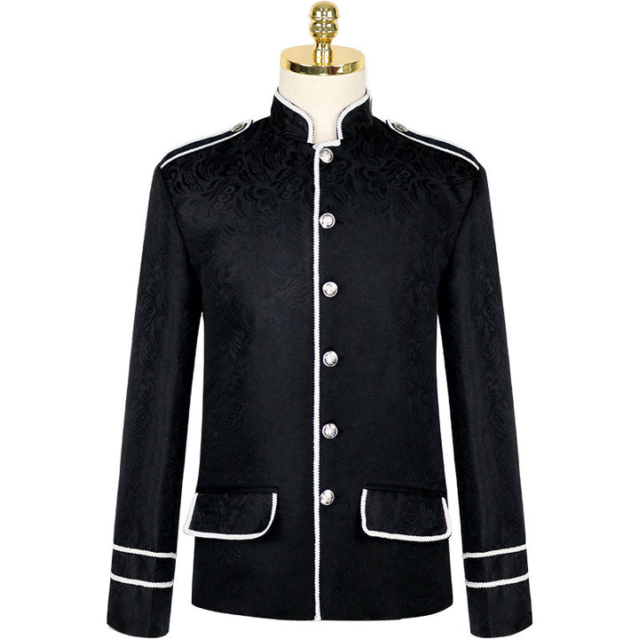 Men's long coat with double-layer shoulder cape, concealed zipper inner lining, and adjustable cuffs
