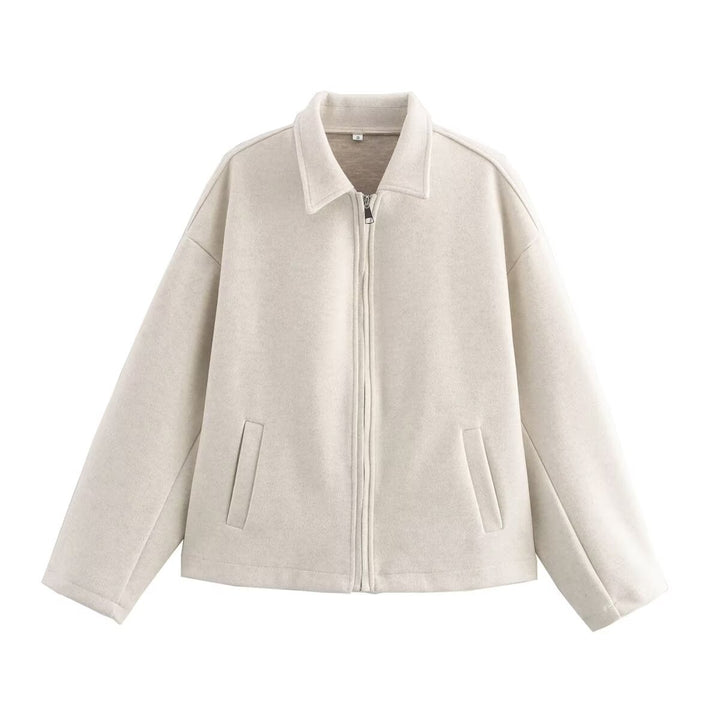 Women's Oversize Wool Blend Boxy Jacket with Full Zip and Side Pockets Mune Fashion