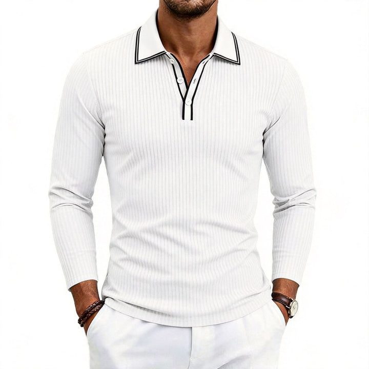 Men's fine ribbed long sleeve polo shirt made of elastic merino blend quality with contrast edges Mune Fashion