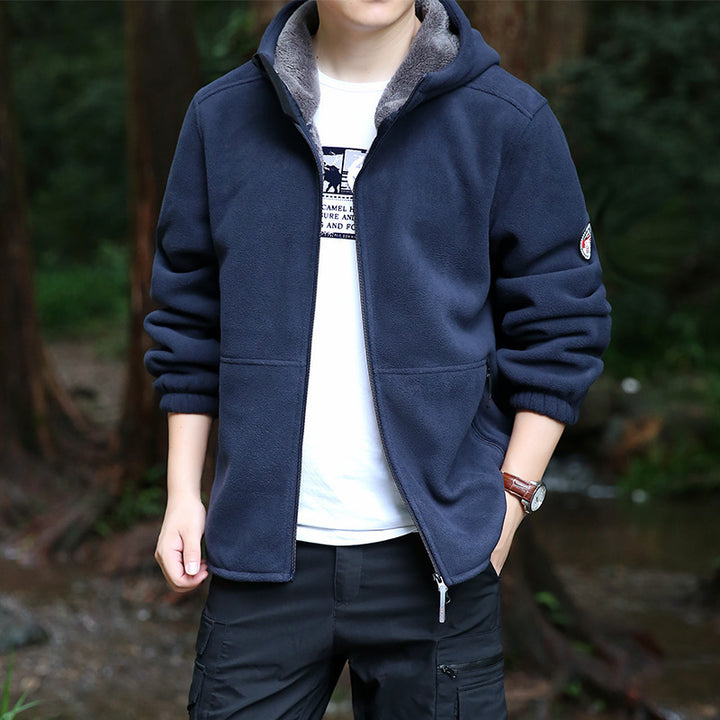 Men's hoodie fleece jacket with Sherpa lining, two-way zipper and wind-resistant front Mune Fashion