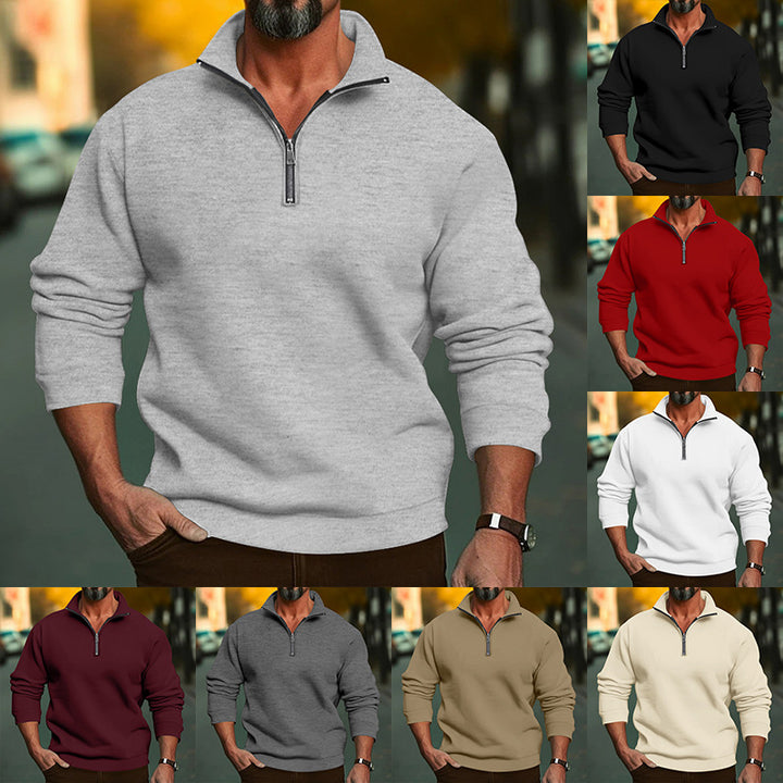 Men's casual sweatshirt with zip stand-up collar and soft brushed fleece inside Mune Fashion