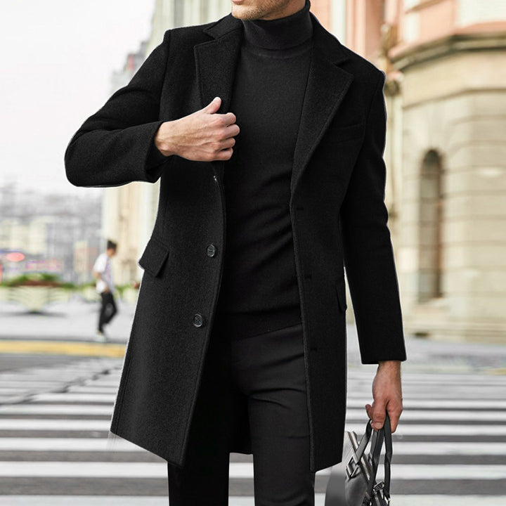 Men's slim wool coat with lapel collar and concealed button placket Mune Fashion
