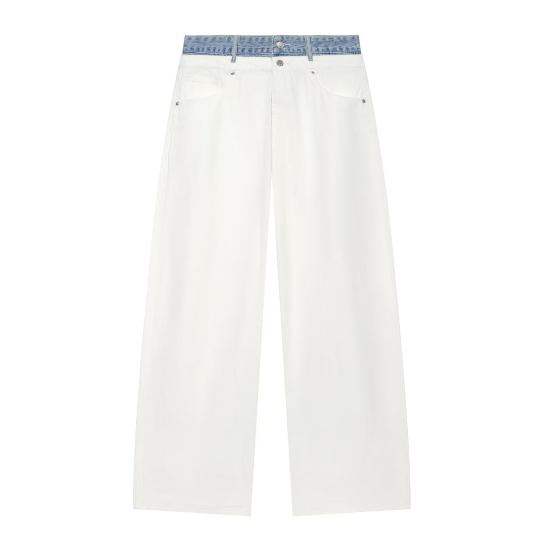 Women High-Waist Culotte Jeans with Wide Leg and Contrasting Jeans Waistband Mune Fashion