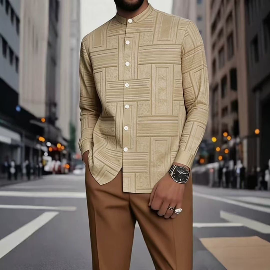Men's Elegant Long Sleeve Shirt with Unique Texture Pattern Mune Fashion