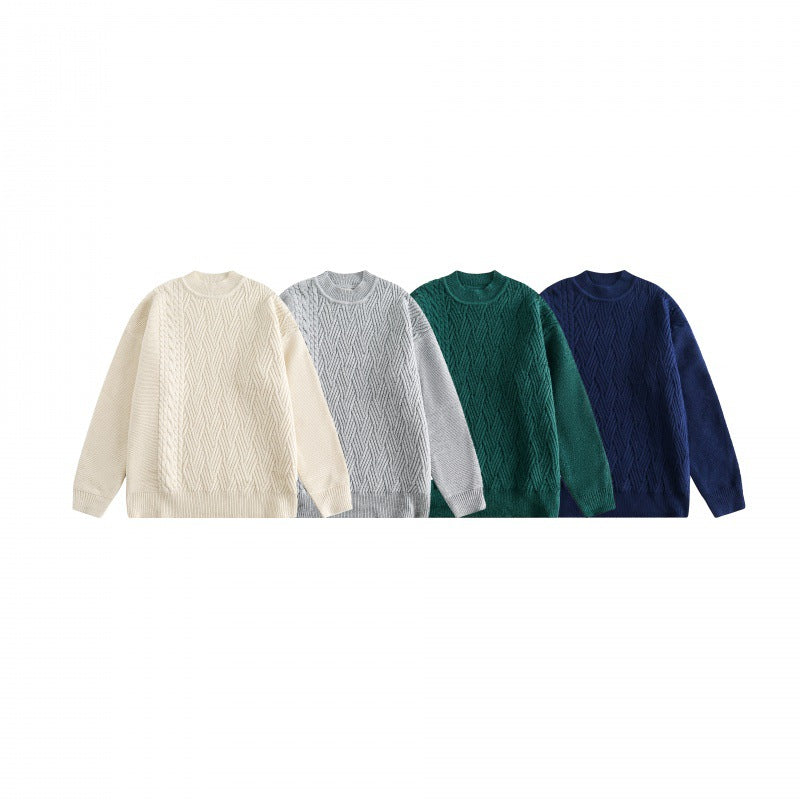 Unisex Oversize Knit Sweater with Asymmetrical Cable Pattern and Round Neckline Mune Fashion