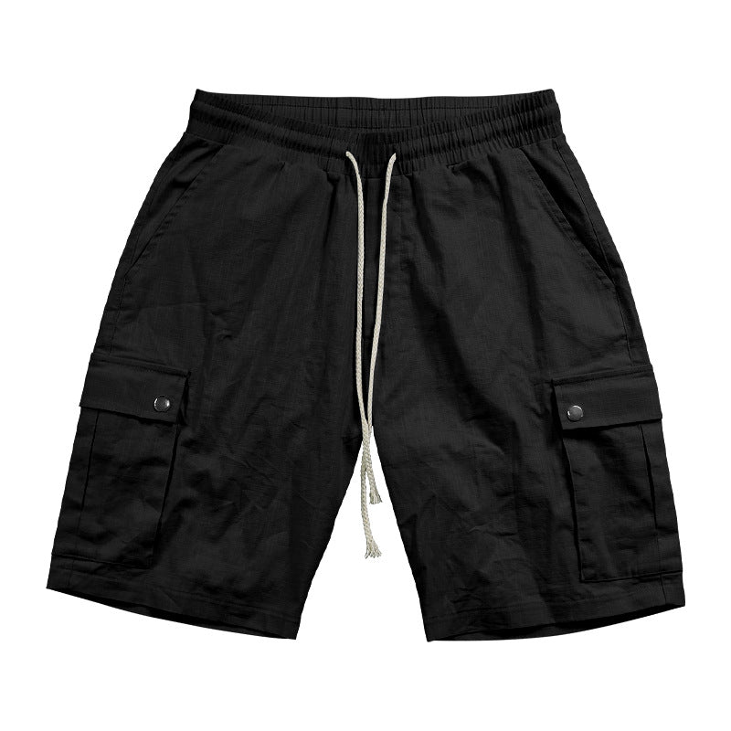 Men's urban cargo Bermuda shorts made of linen-cotton blend with elastic drawstring waistband and snap-flap pockets Mune Fashion
