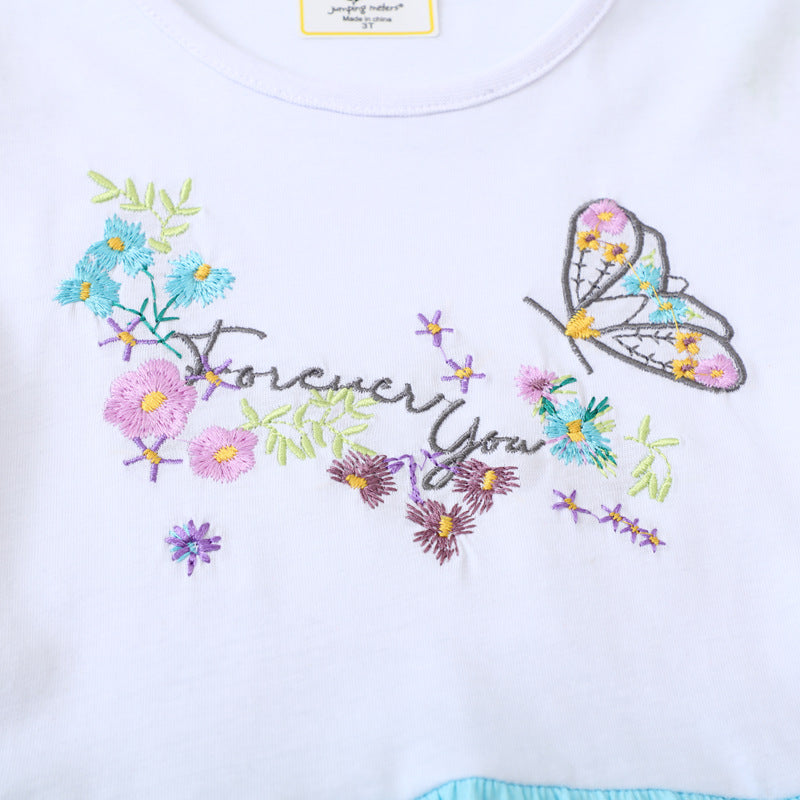Girls casual dress with enchanting flower and butterfly embroidery Mune Fashion