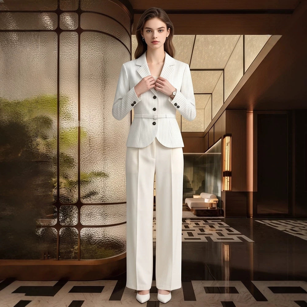 Women Tailored Pinstripe Blazer and Palazzo Pants Set Mune Fashion