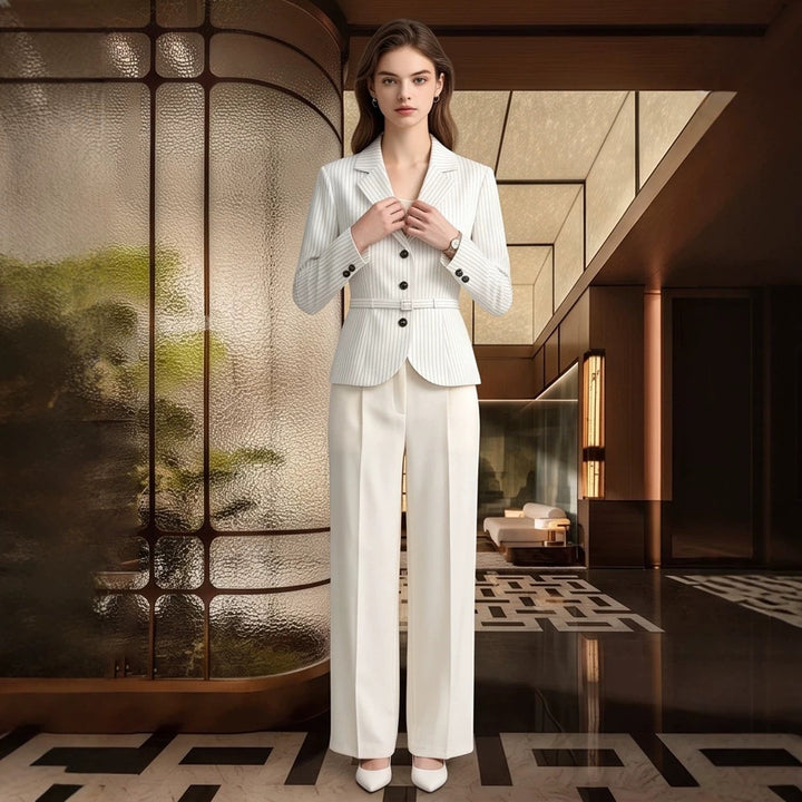 Women Tailored Pinstripe Blazer and Palazzo Pants Set Mune Fashion