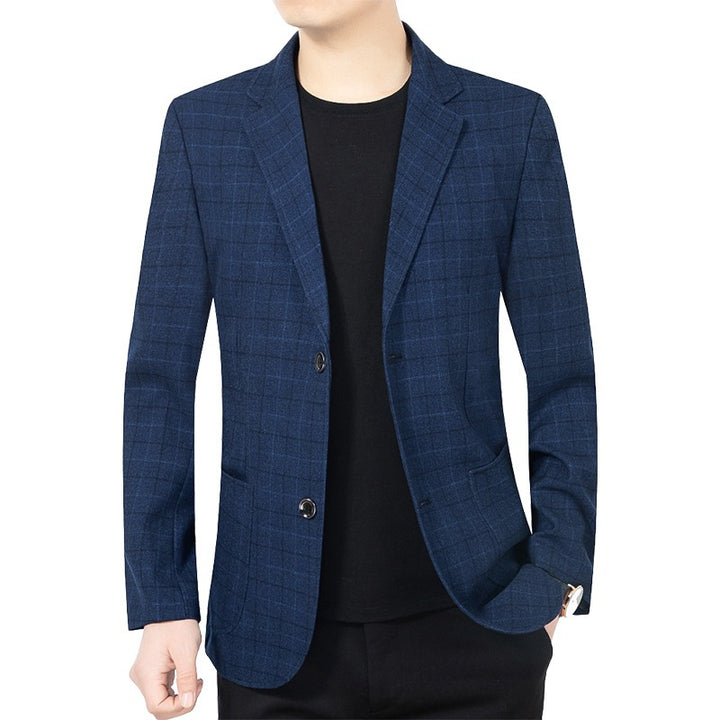 Men's Checked Semi-Structured Casual Blazer Made of Wool Blend with Patch Pockets Mune Fashion