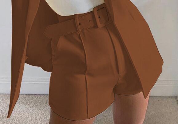 Women's Two-Piece Tailored Blazer Set with High-Waisted Shorts and Belt Mune Fashion