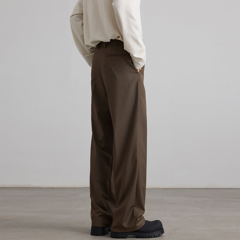 Men's Wide High-Waisted Pleated Pants with Crease and Relaxed Silhouette Mune Fashion