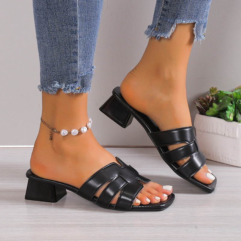 Women's Slip-On Mules with Braided Straps and Mid-Height Block Heel Mune Fashion