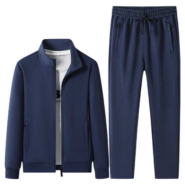 Men's Casual Training Suit Set with Stand Collar Zip Jacket and Jogging Pants made of French Terry Mune Fashion