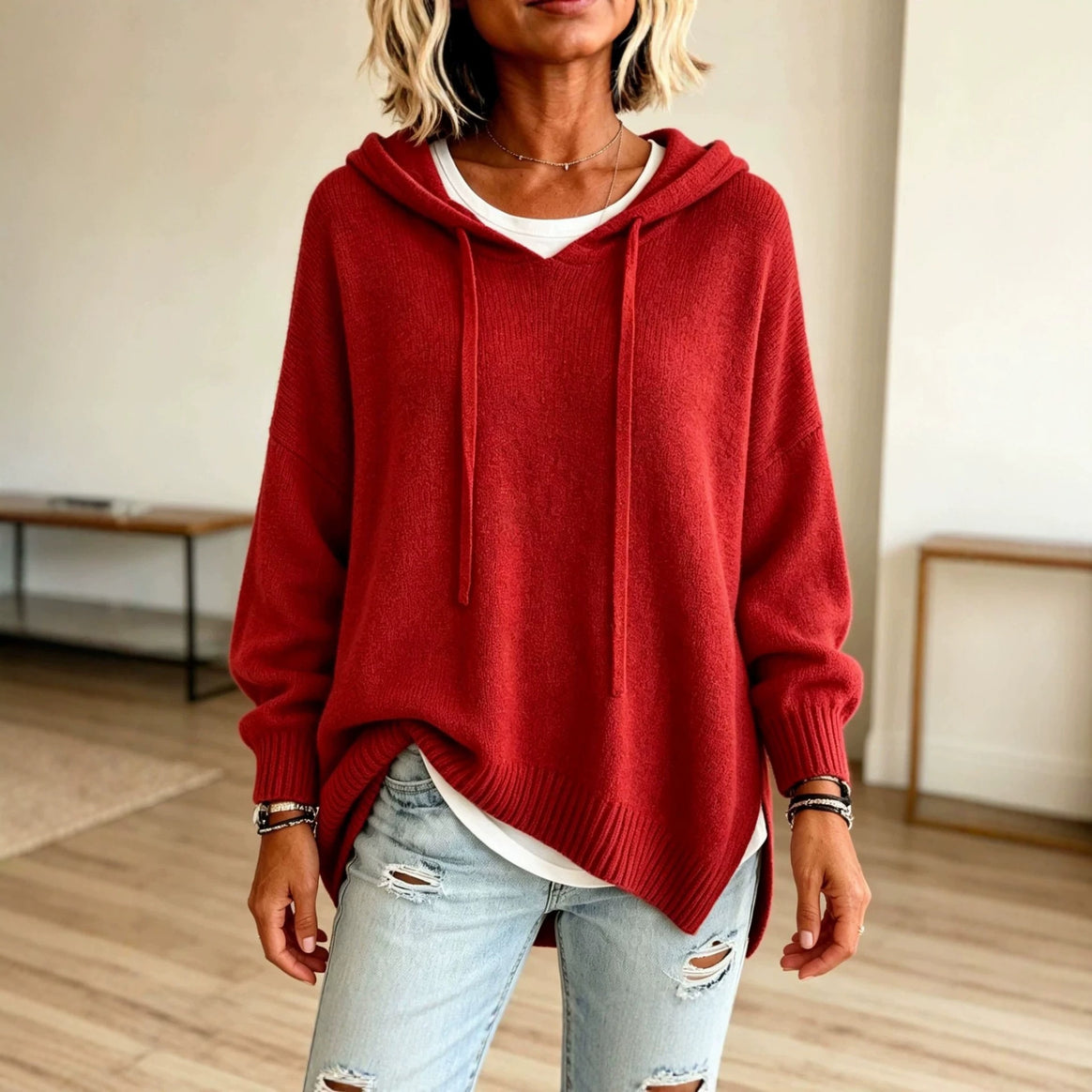Women Oversize Hoodie Sweater made of fine knit with ribbed cuffs Mune Fashion