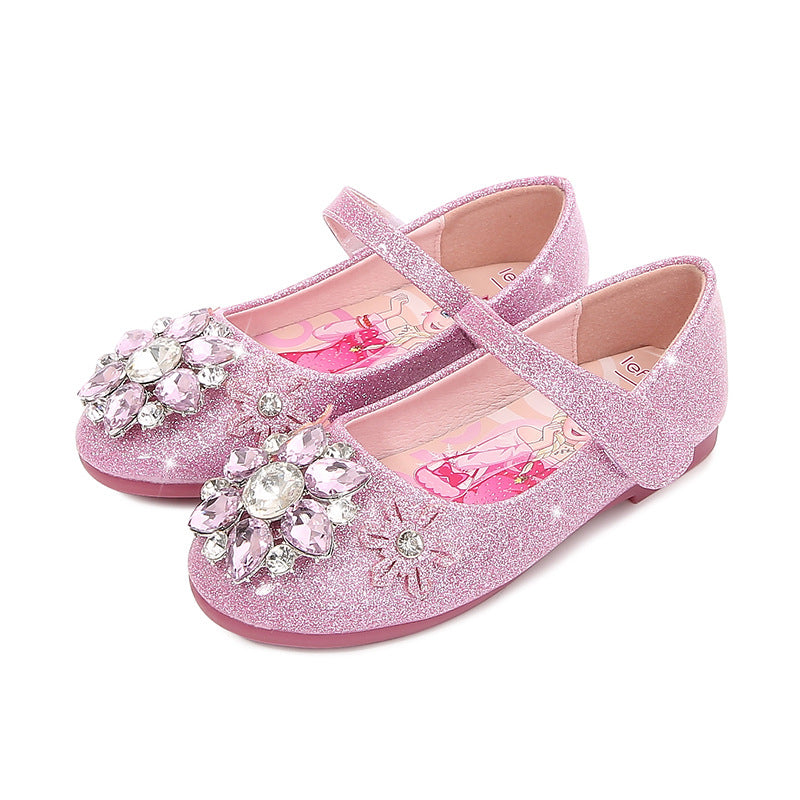 Girls Glittering Ballet Shoes with Flower Application Mune Fashion