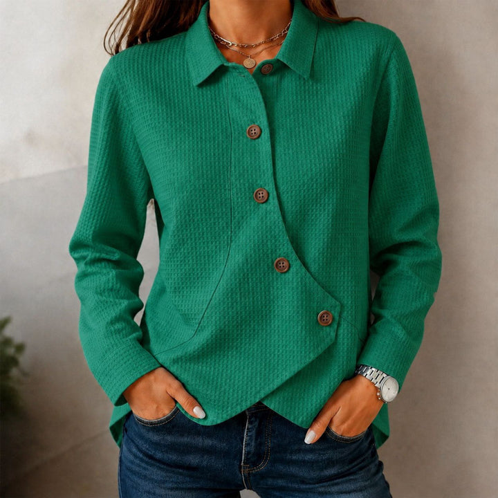 Women's structured waffle shirt jacket with asymmetrical button placket and side pocket Mune Fashion