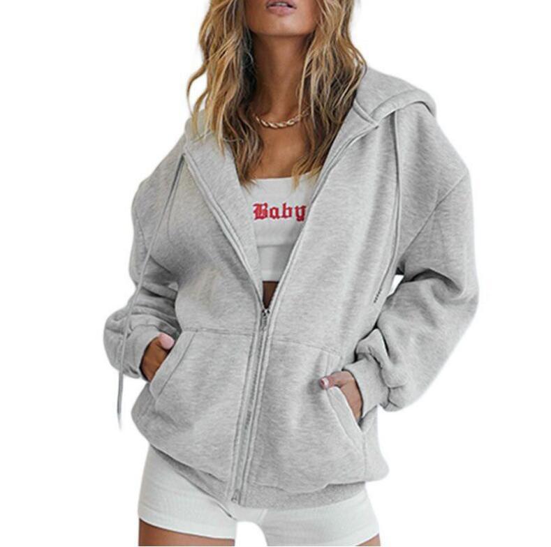 Women's Oversize Zip Hoodie with Hood Kangaroo Pockets and Soft French Terry Mune Fashion