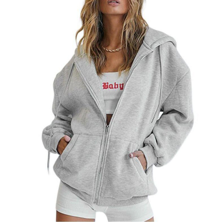 Women's Oversize Zip Hoodie with Hood Kangaroo Pockets and Soft French Terry Mune Fashion