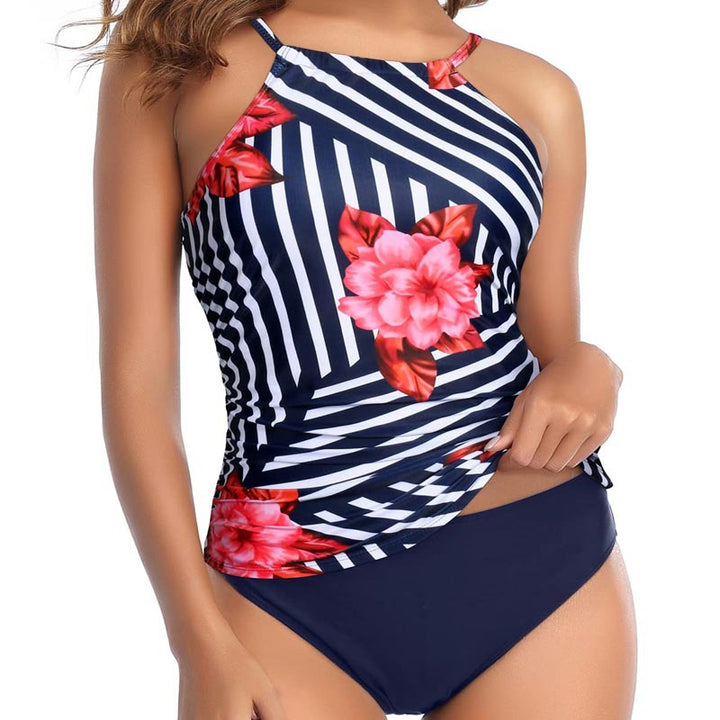 Ladies Tankini top with elegant gathering and floral design Mune Fashion