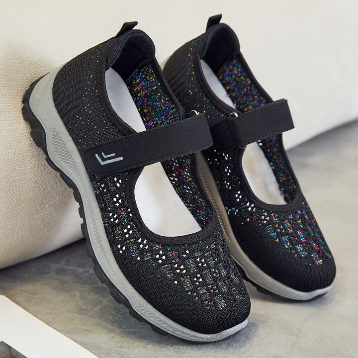 Women's breathable knitted Mary Jane sneakers with Velcro, shock-absorbing EVA midsole, and grippy profile outsole Mune Fashion