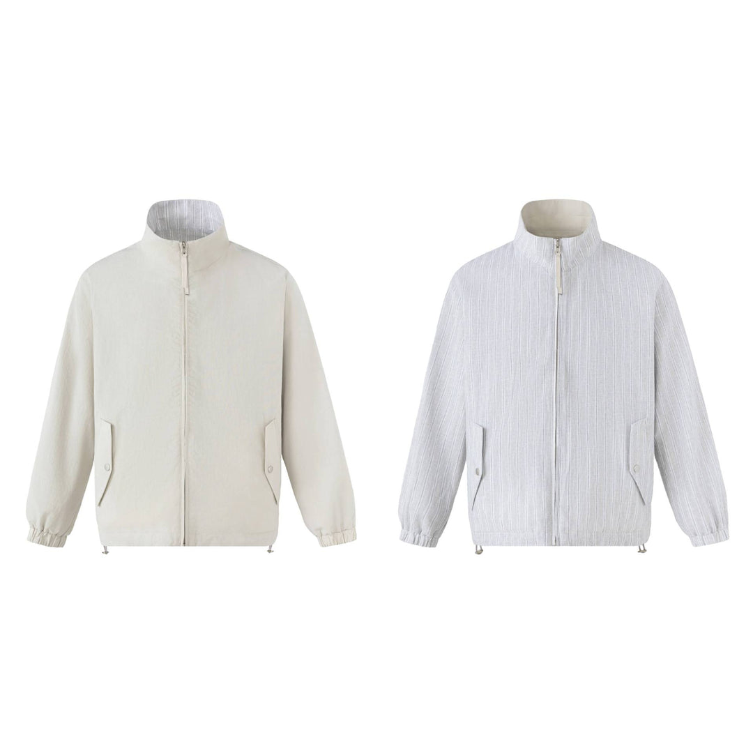 Unisex Short Cut Structured Boxy Blouson Jacket with High Stand Collar and Snap Flap Pockets Mune Fashion