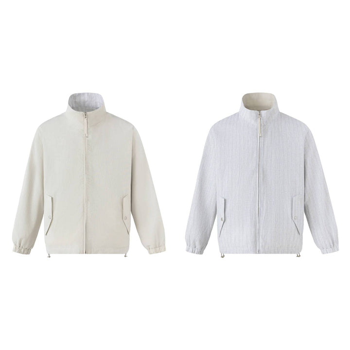 Unisex Short Cut Structured Boxy Blouson Jacket with High Stand Collar and Snap Flap Pockets Mune Fashion