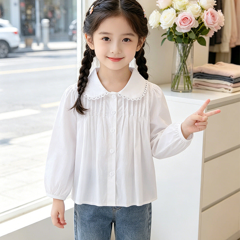 Girl's blouse with ruffle details and elegant collar Mune Fashion