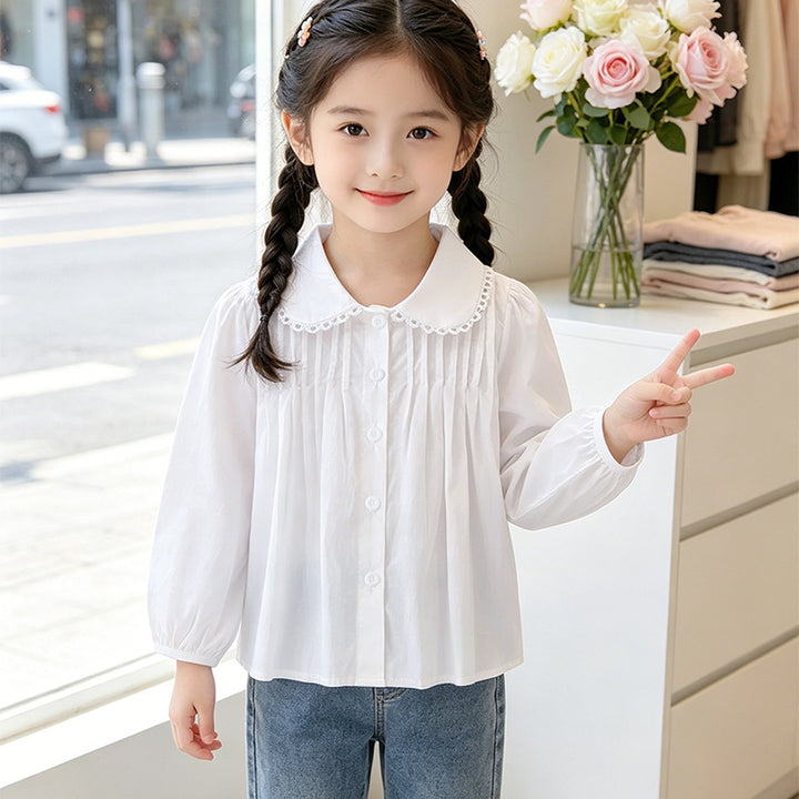 Girl's blouse with ruffle details and elegant collar Mune Fashion