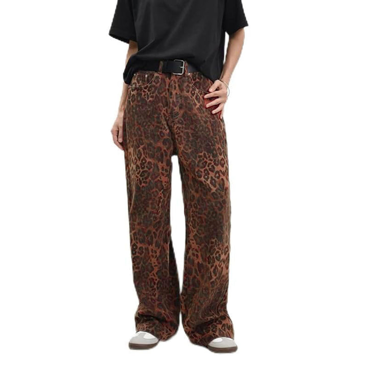 Women's wide High-Waist palazzo pants in leopard print with five-pocket cut and relaxed leg Mune Fashion