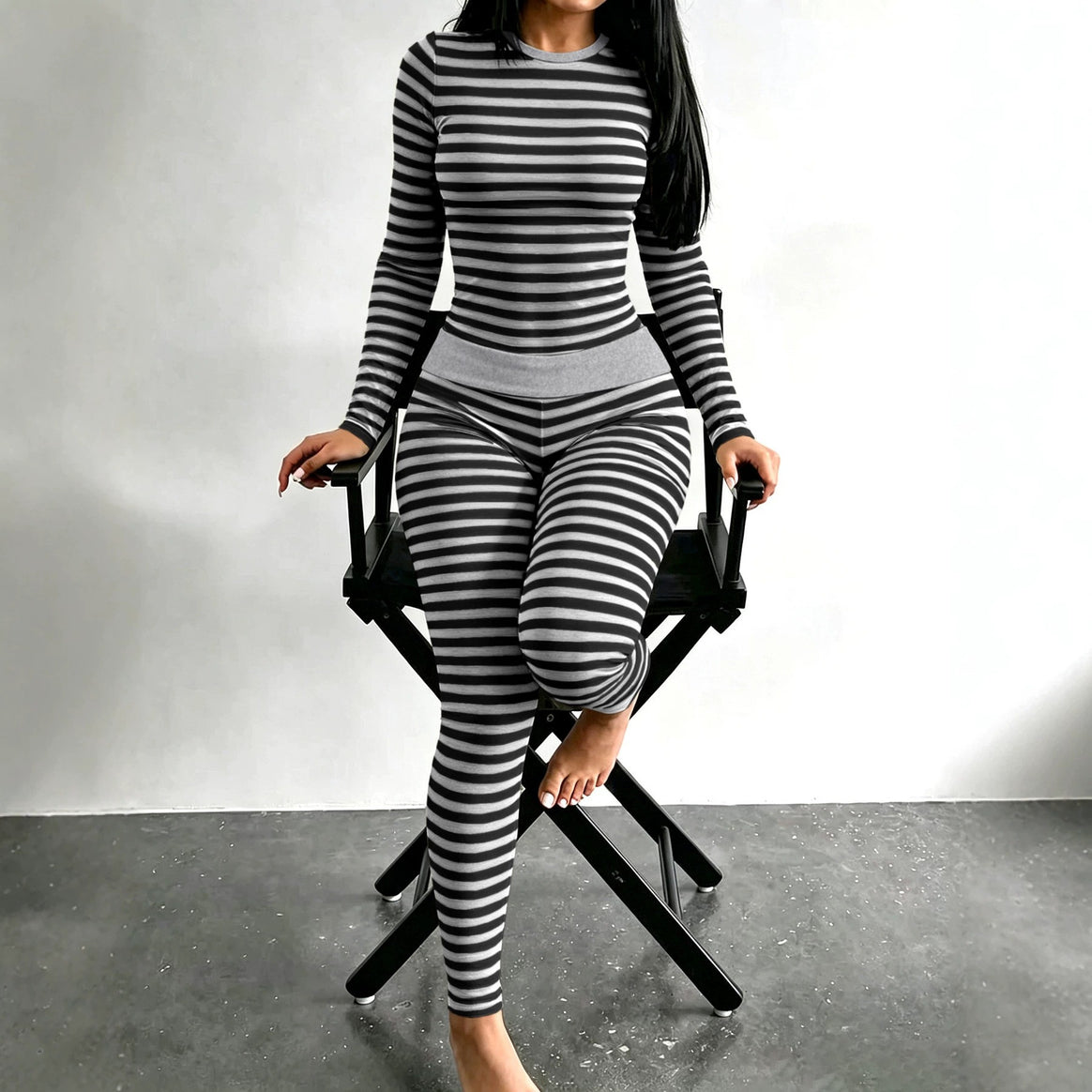Women Figure-Flattering Stretch Lounge Set with Long Sleeve Top and High-Waisted Leggings Mune Fashion