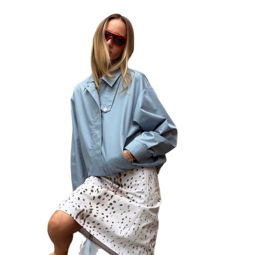 Women's Light Cropped Field Blouson Jacket with Concealed Snap Placket and Boxy Silhouette Mune Fashion