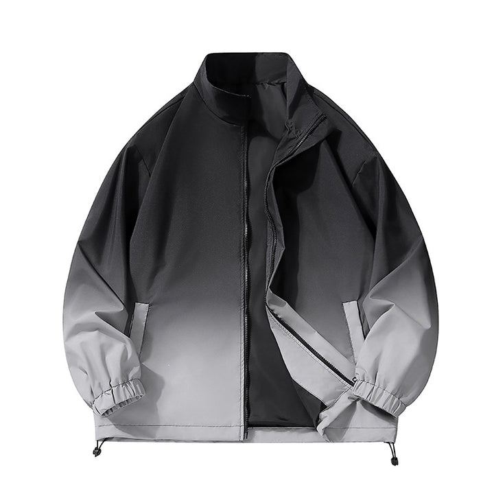 Men's lightweight gradient windbreaker jacket with stand-up collar, full zip & drawstring hem Mune Fashion