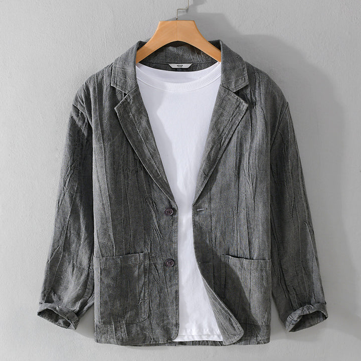 Men's casual linen blazer with textured look and patched pockets Mune Fashion