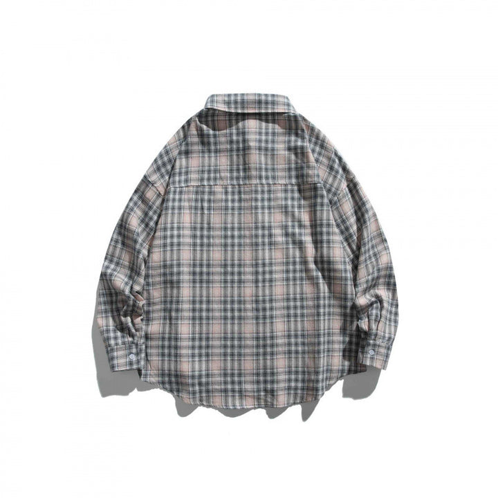 Unisex Oversize Check Shirt Jacket in Boxy Cut with Chest Pocket and Rounded Hem Mune Fashion