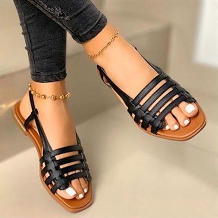 Women's Braided Strap Slingback Sandals with Square Toe and Flat Sole Mune Fashion
