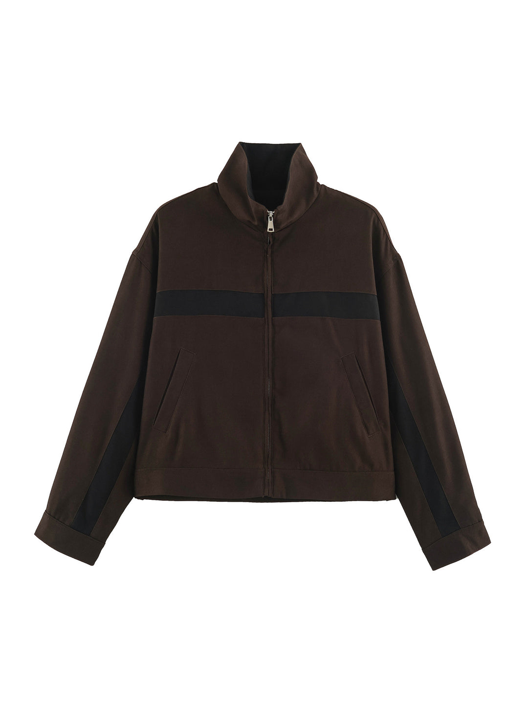 Ladies Cropped Track Jacket with Stand-up Collar, Zipper and Side Contrast Stripes Mune Fashion