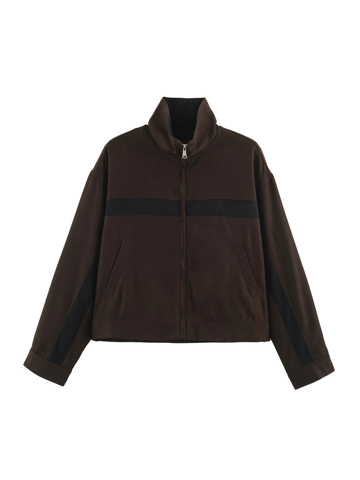 Ladies Cropped Track Jacket with Stand-up Collar, Zipper and Side Contrast Stripes Mune Fashion
