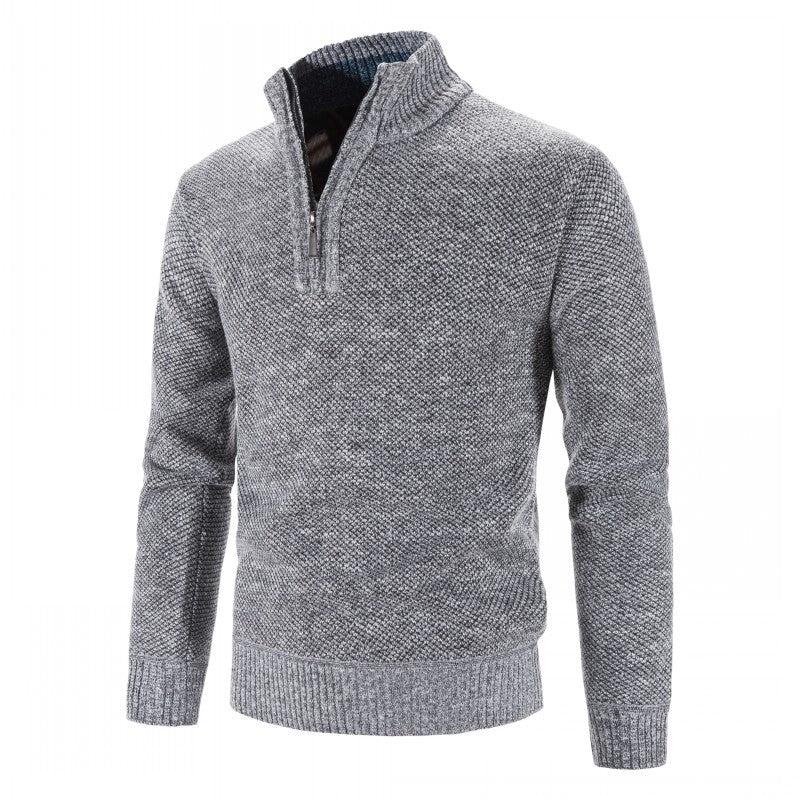 Men's knit sweater with half zip, high collar and structured waffle knit look Mune Fashion