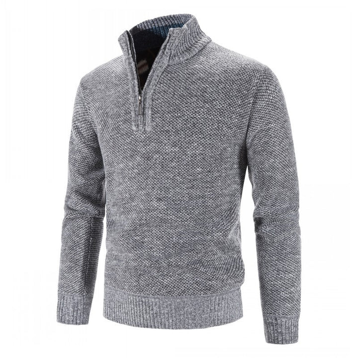 Men's knit sweater with half zip, high collar and structured waffle knit look Mune Fashion